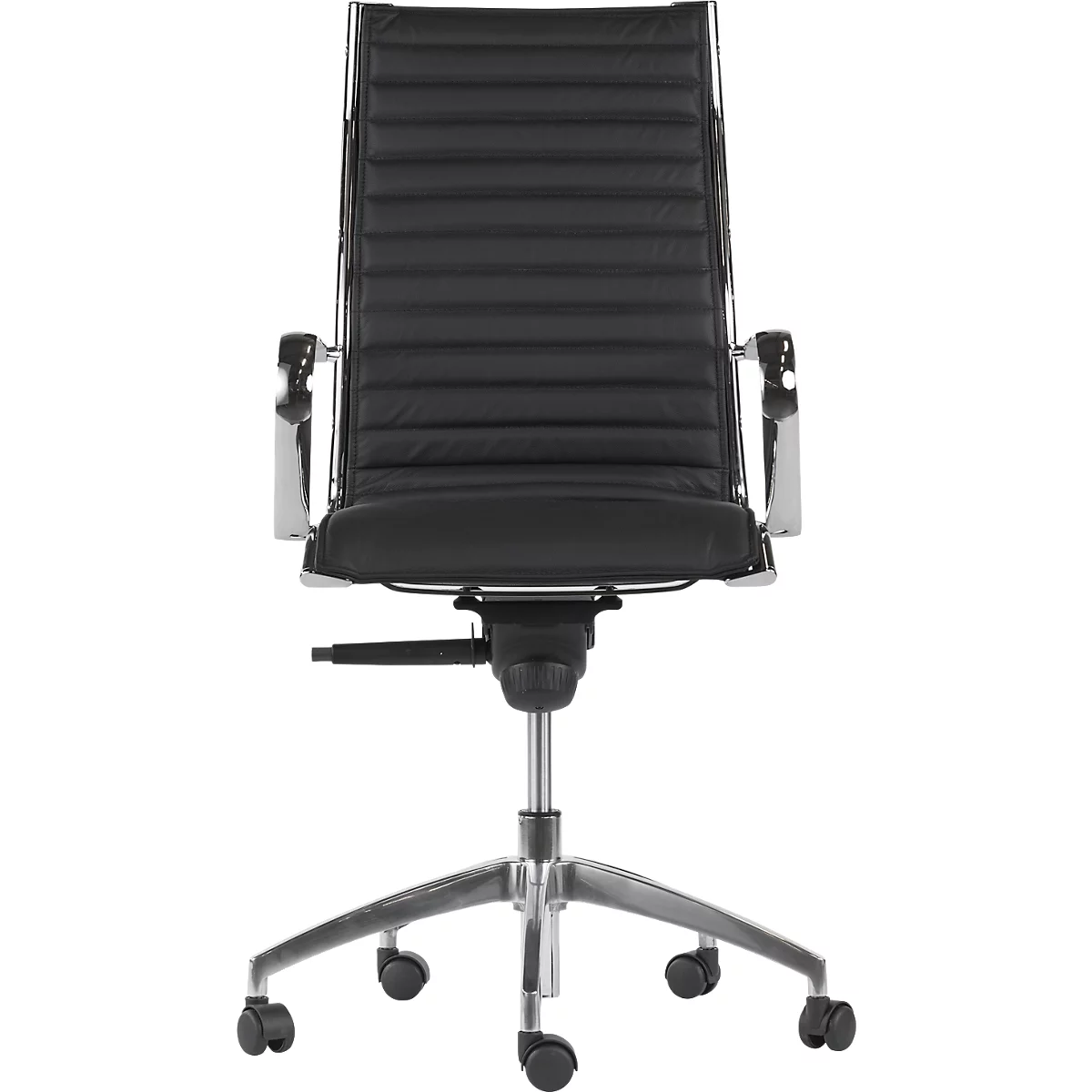 Directiestoel VANDA, hoge rugleuning, leer, met armleuningen, zwart