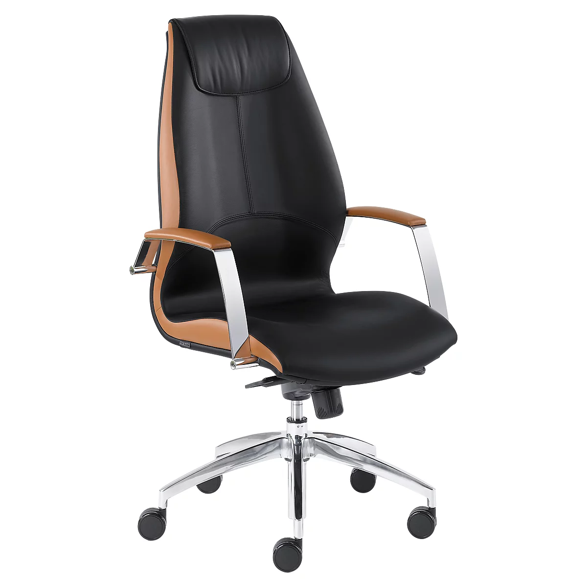 Directiestoel WAVE, met armleuningen, zwart/bruin