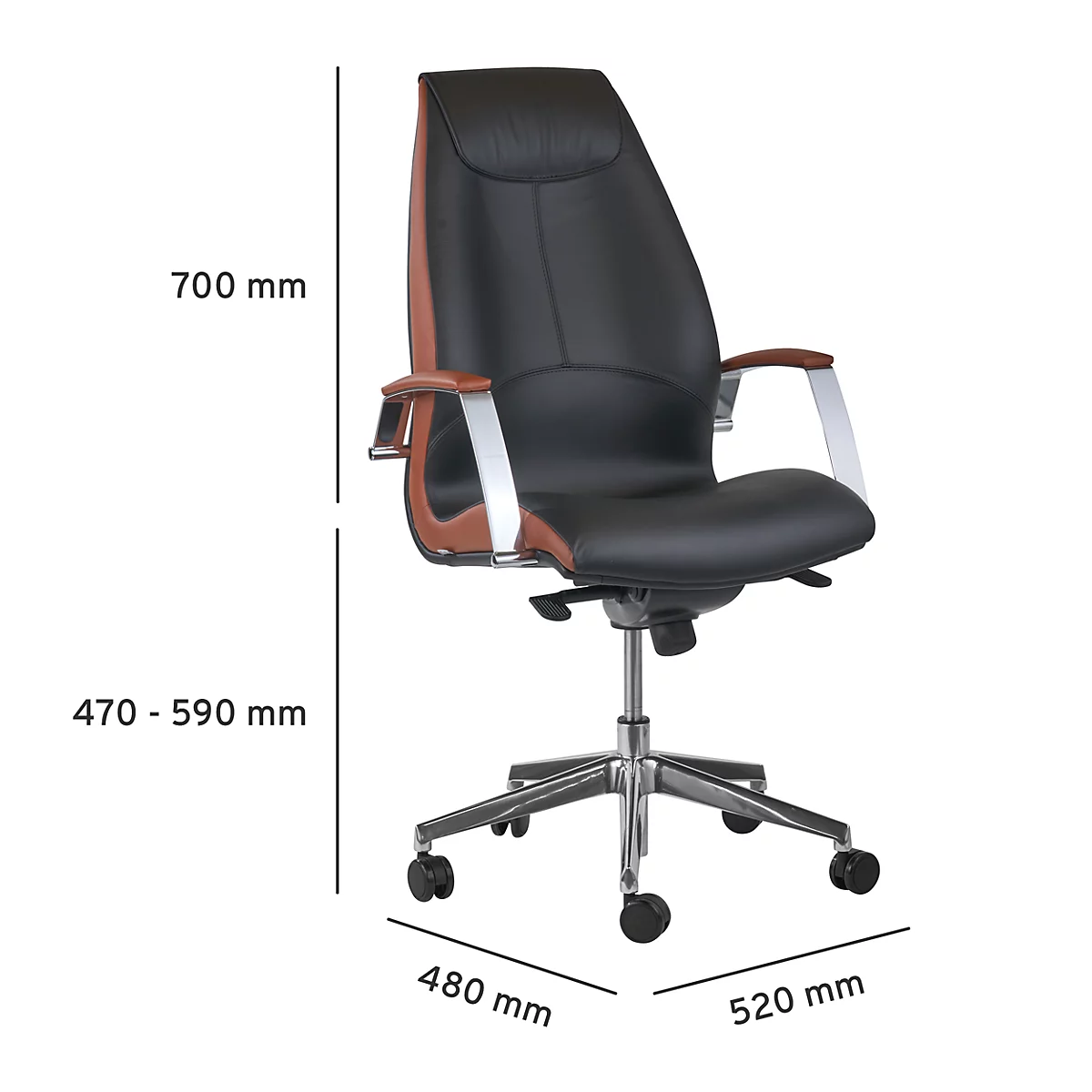 Directiestoel WAVE, met armleuningen, zwart/bruin