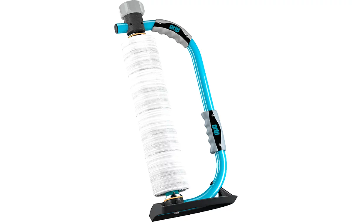 Dispensador de film estirable grip® Systems, para rollos grip® con una anchura de hasta 500 mm, asa ergonómica, dispositivo de suspensión, acero, azul agua