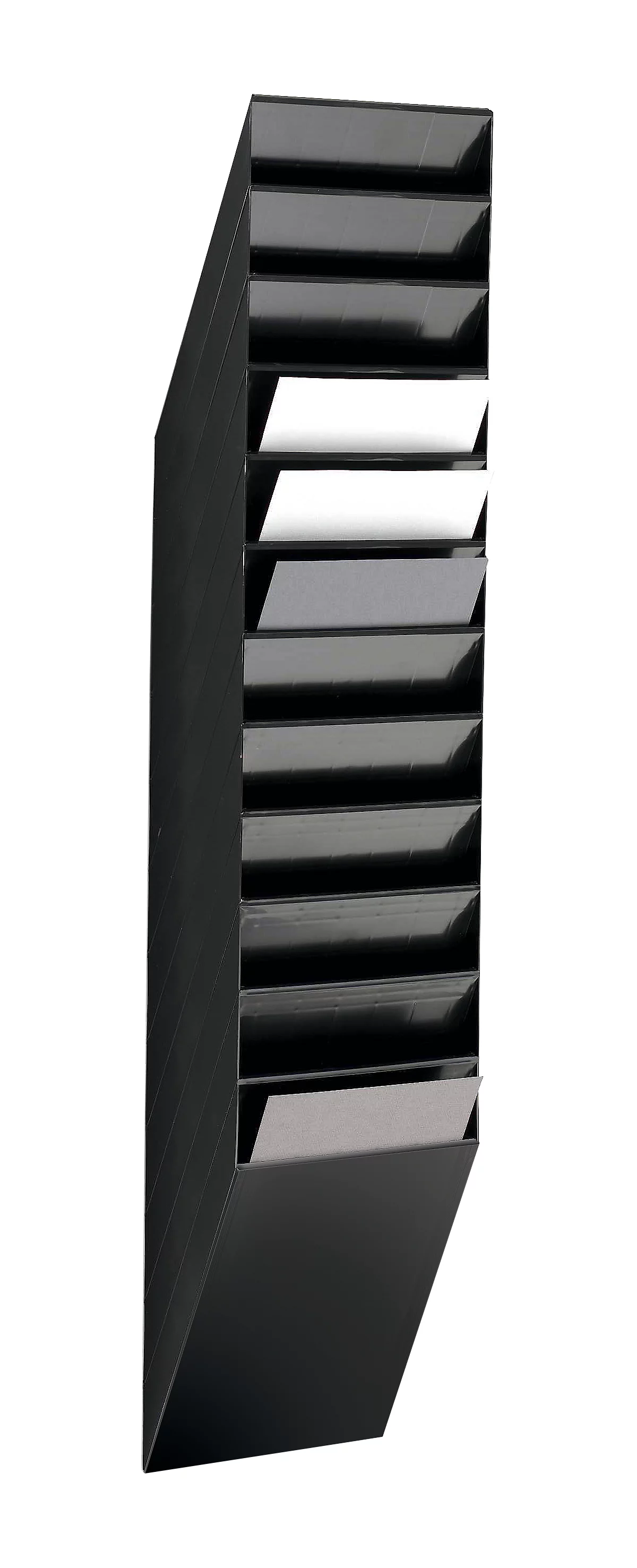 Dispensador de folletos duradero Flexiboxx 12, 12 dispensadores, A4, alto, negro