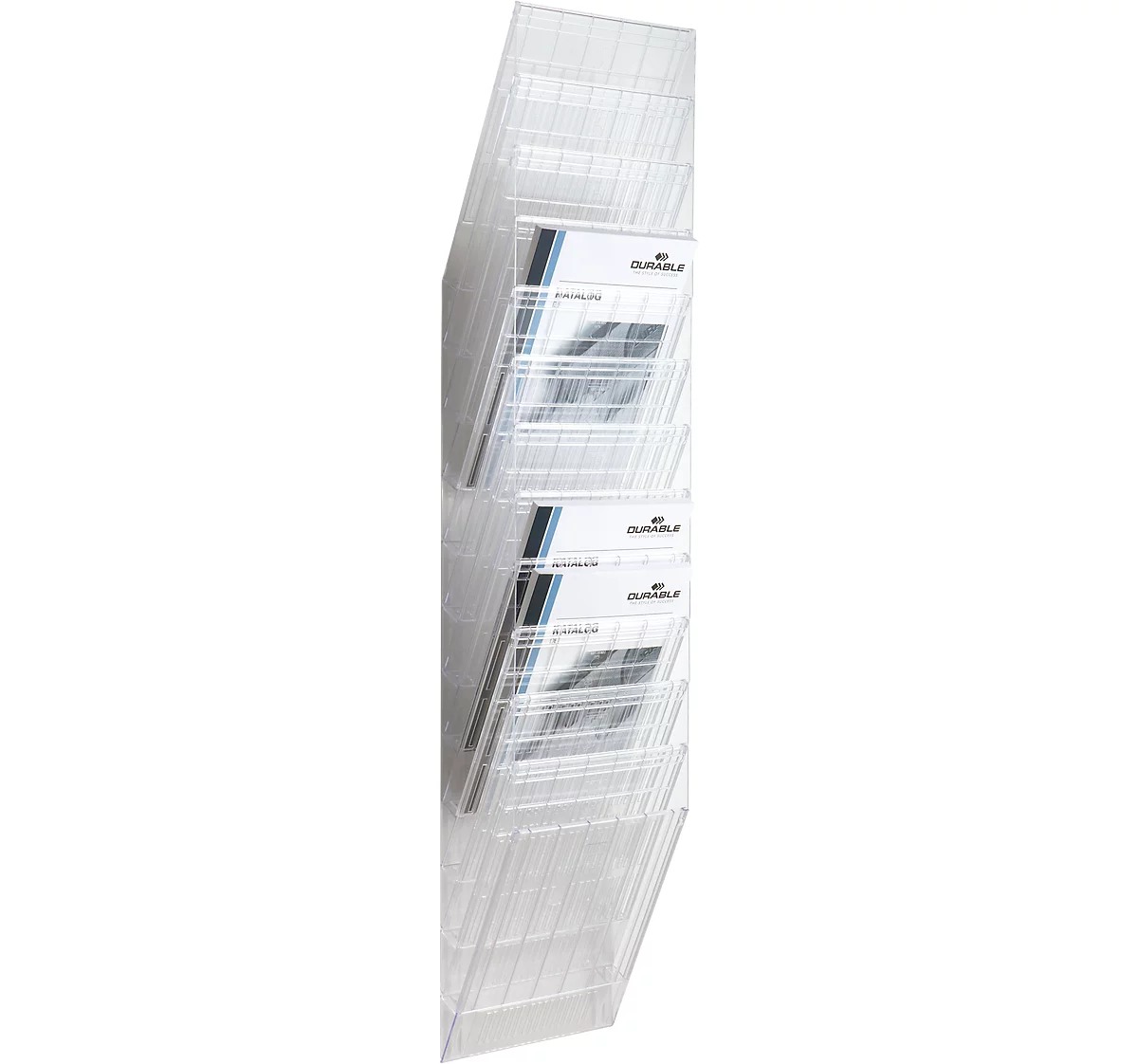 Dispensador de folletos duradero Flexiboxx 12, 12 dispensadores, A4, alto, transparente