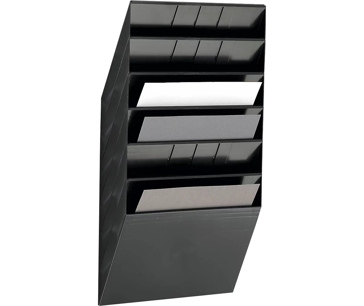 Dispensador de folletos duradero Flexiboxx 6, 6 dispensadores, A4, apaisado, negro