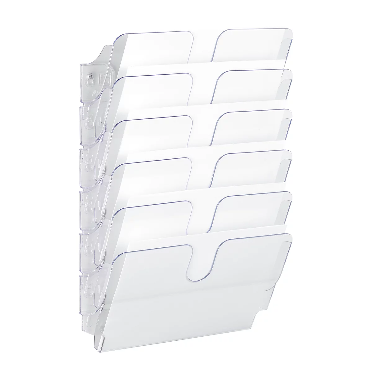 Dispensador de folletos Flexiplus, 6 dispensadores, A4, apaisado, transparente