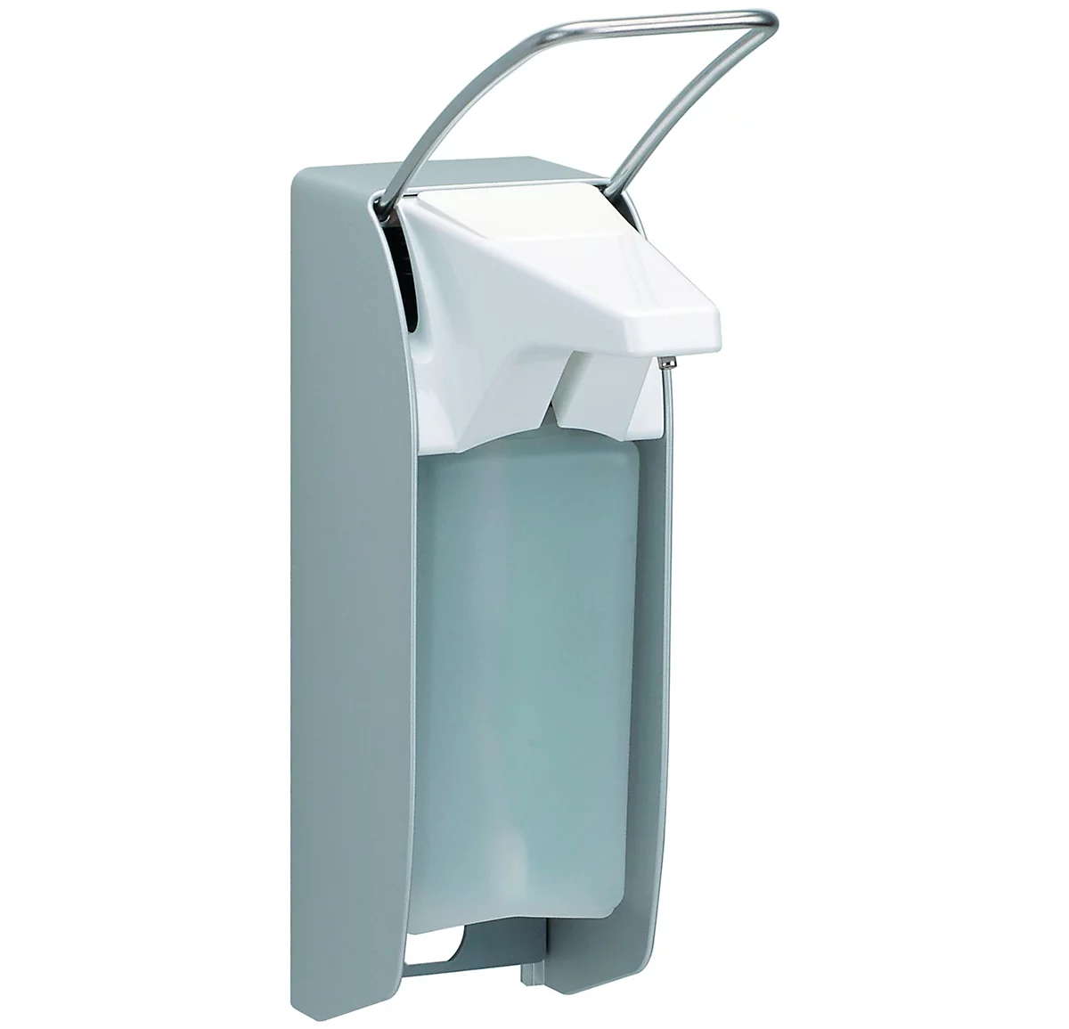 Dispensador de jabón Ingo-Man, montado en la pared, manual, hasta 1000 ml, ancho 95 x fondo 170 x alto 350 mm, aluminio y acero, incl. 500 ml de desinfectante
