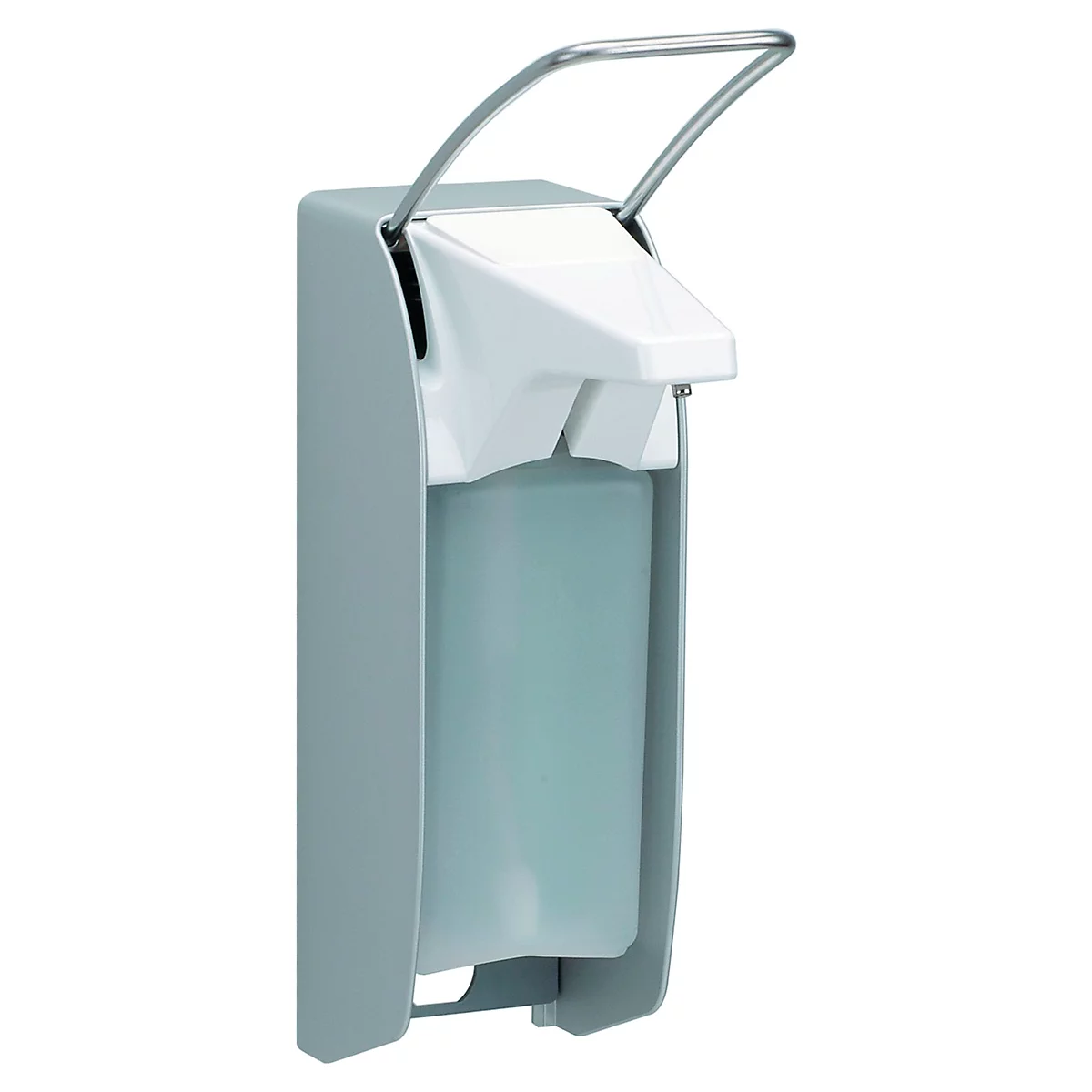 Dispensador de jabón Ingo-Man, montado en la pared, manual, hasta 1000 ml, ancho 95 x fondo 170 x alto 350 mm, aluminio y acero, incl. 500 ml de desinfectante