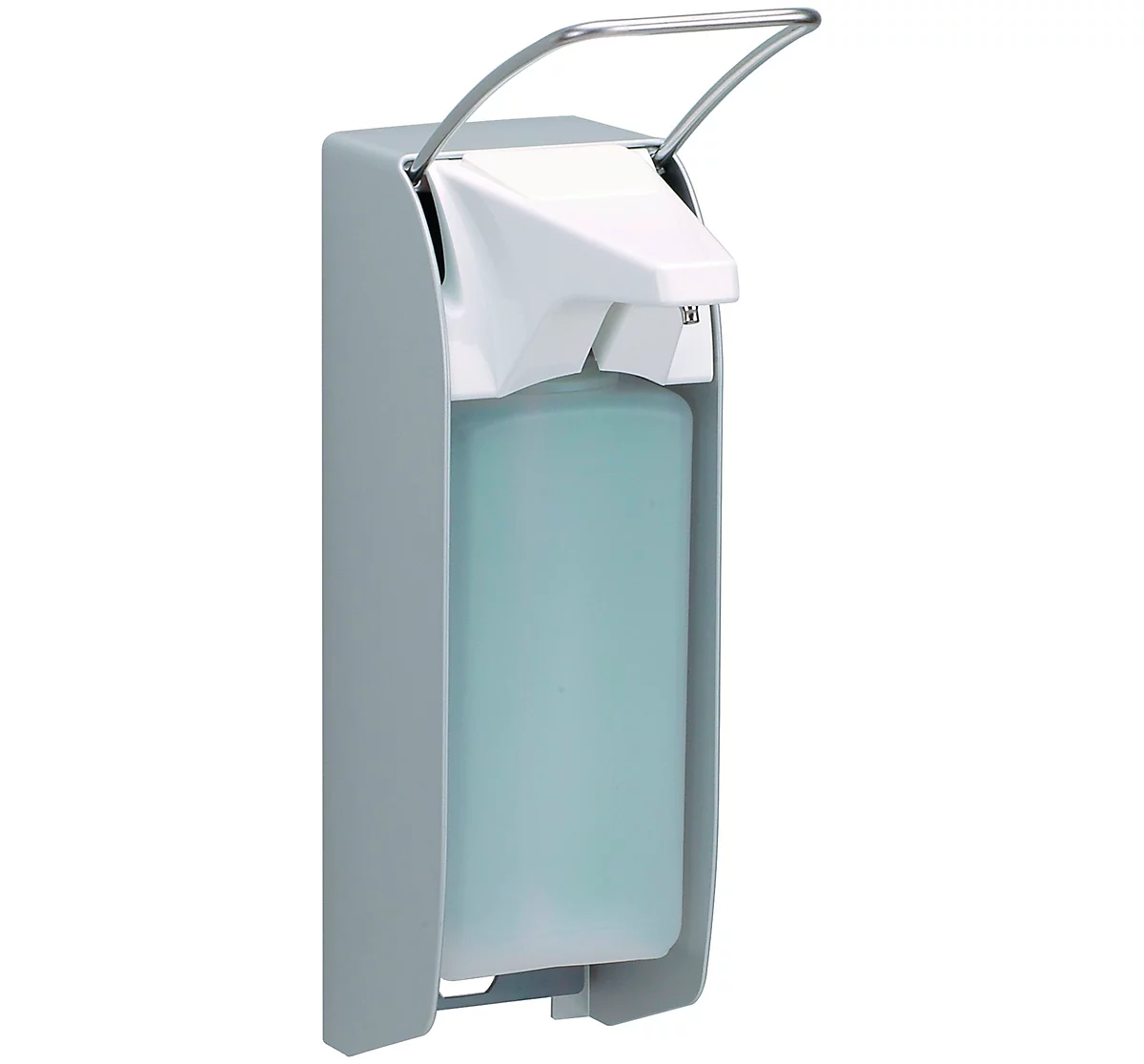 Dispensador de jabón Ingo-Man, montado en la pared, manual, hasta 1000 ml, ancho 95 x fondo 170 x alto 350 mm, aluminio y acero, incluye 1000 ml de desinfectante