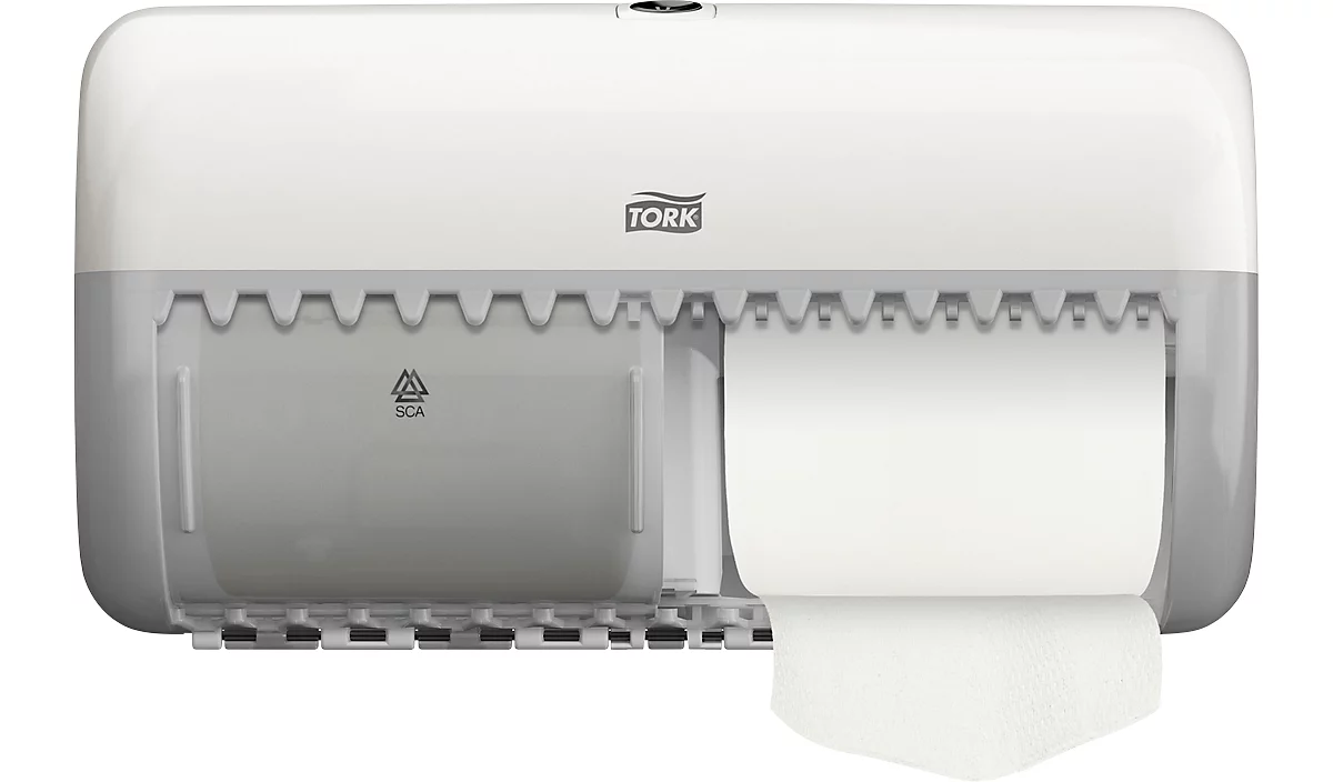Dispensador de papel higiénico Tork® 557000, para rollos pequeños, tecnología tear-off, 286 x 153 x 158 mm, plástico, blanco