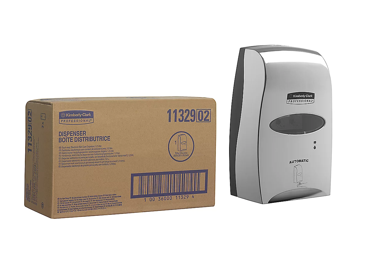 Dispensador electrónico de desinfección de la piel Kimberly-Clark® Professional 11329, sin contacto, para casetes de 1,2 l, acero inoxidable