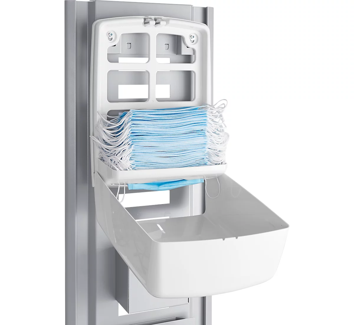 Dispensador toallas/mascarillas para estación higiénica modular Basic, mirilla, con adaptador, An 280 x P 135 x Al 365 mm