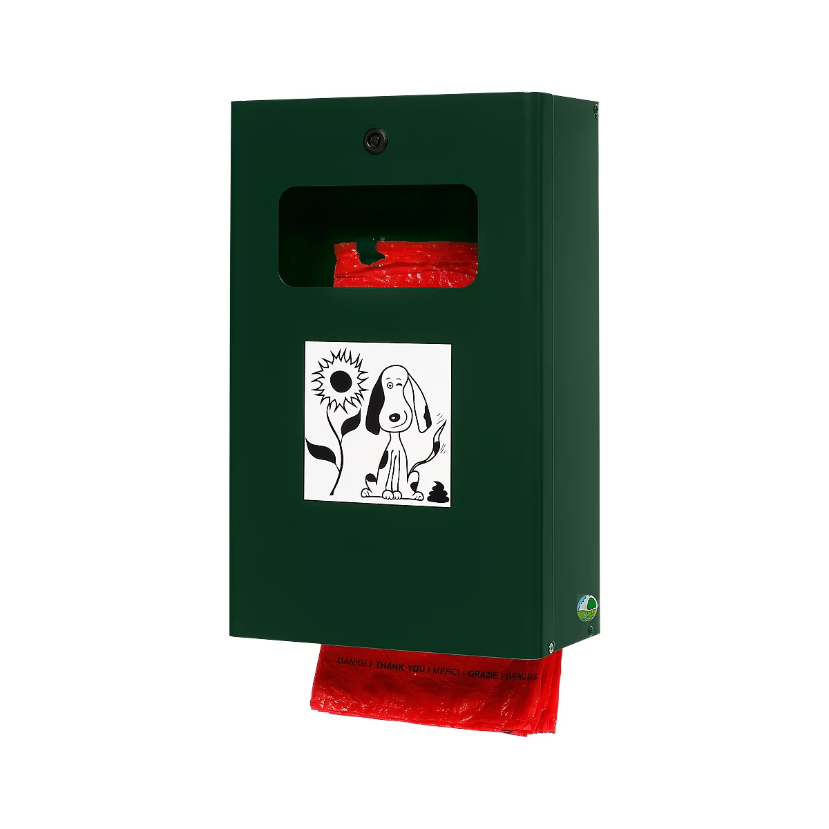 Dispenser voor hondenpoepzakjes afsluitbaar incl. binnenwerk uitgifte zakjes, mosgroen