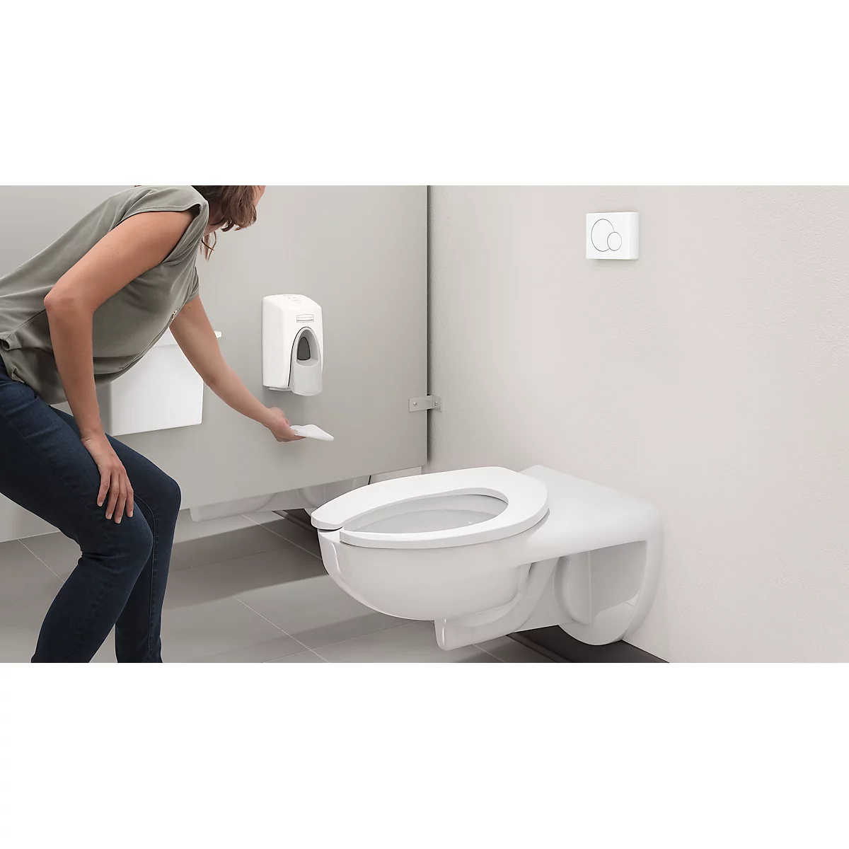 Dispenser voor toiletbrilreiniger Rubbermaid®, 400 ml, compatibel met RVU03817, L 135 x B 105 x H 214 mm, wit-grijs