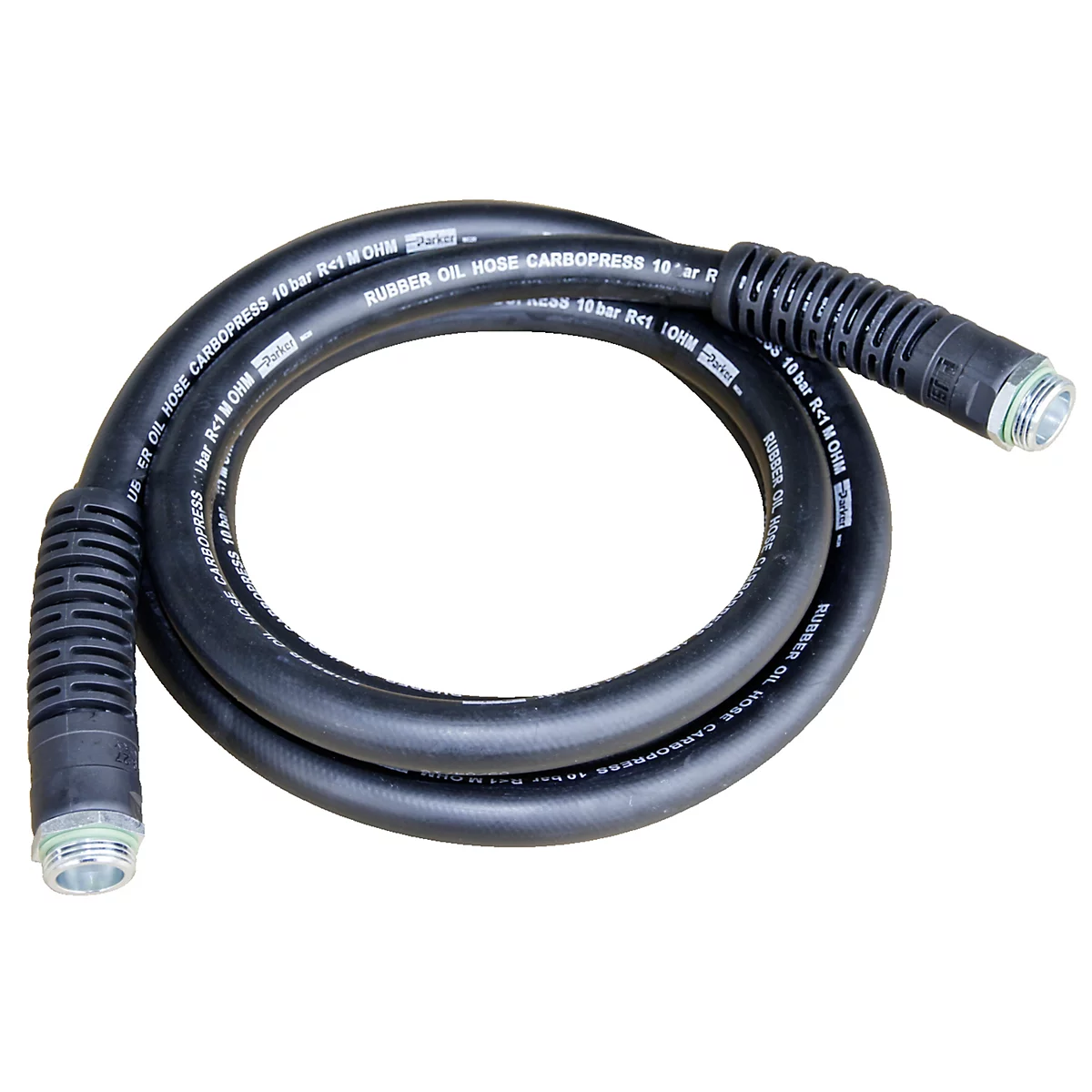 A black oil hose with the inscription CARBOPRESS, with connectors at both ends.