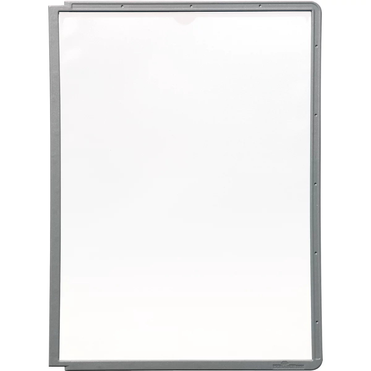 A white, rectangular sign with a gray frame.