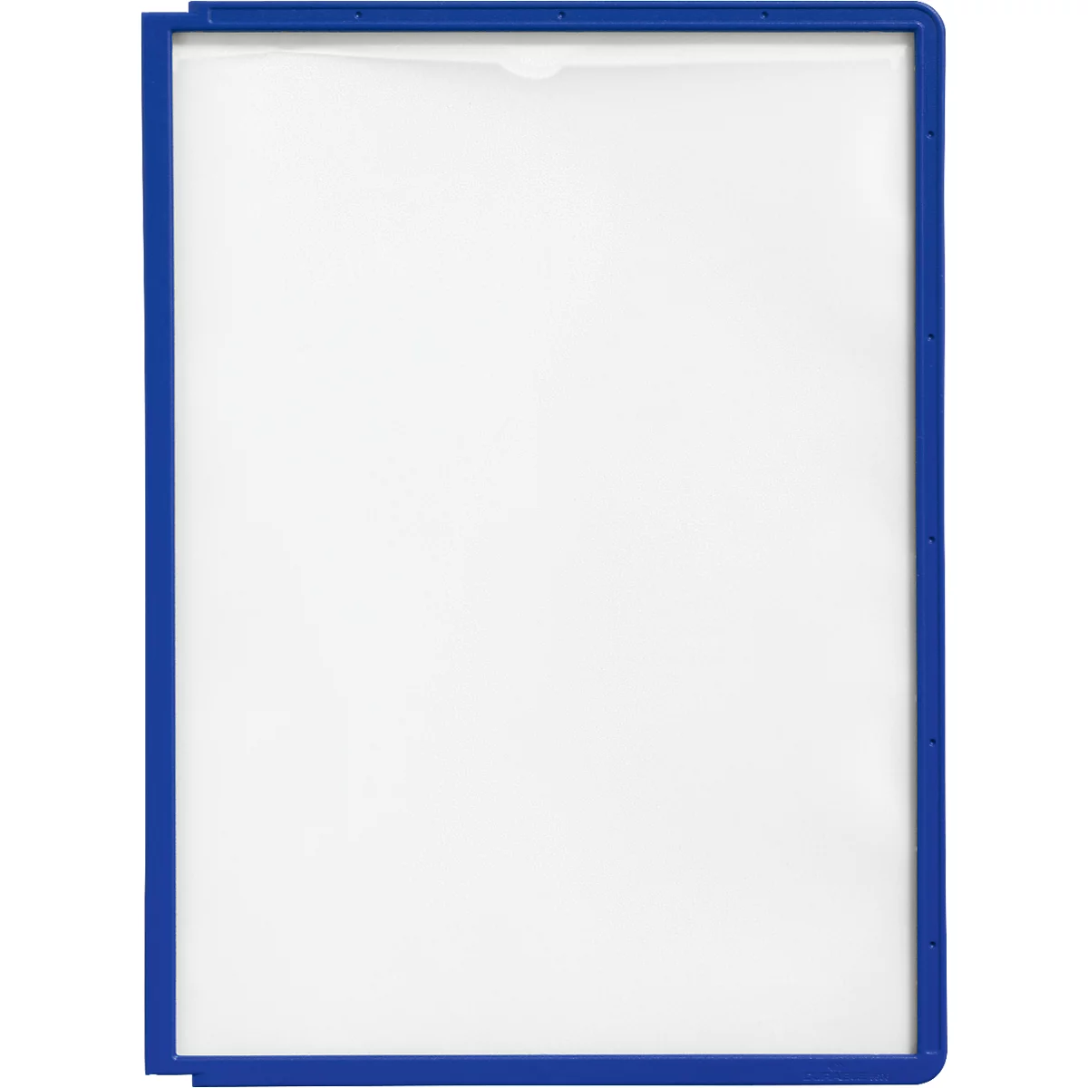 Blue frame with white background. A small recess at the top.