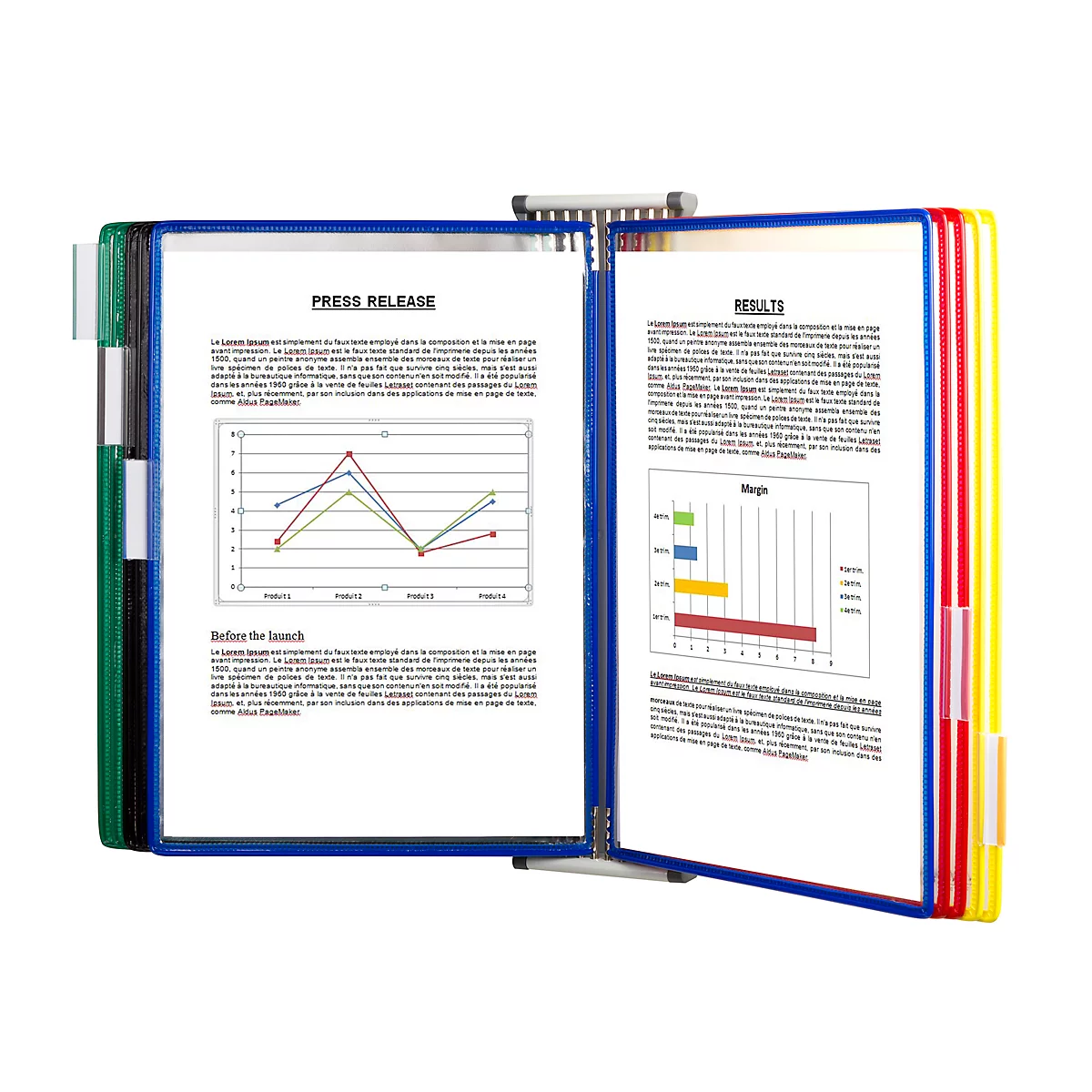 Displaysysteem Tarifold, A3, plaatstaal, lichtgrijs, incl. 10 draaiende zichtpanelen, gesorteerd op kleur