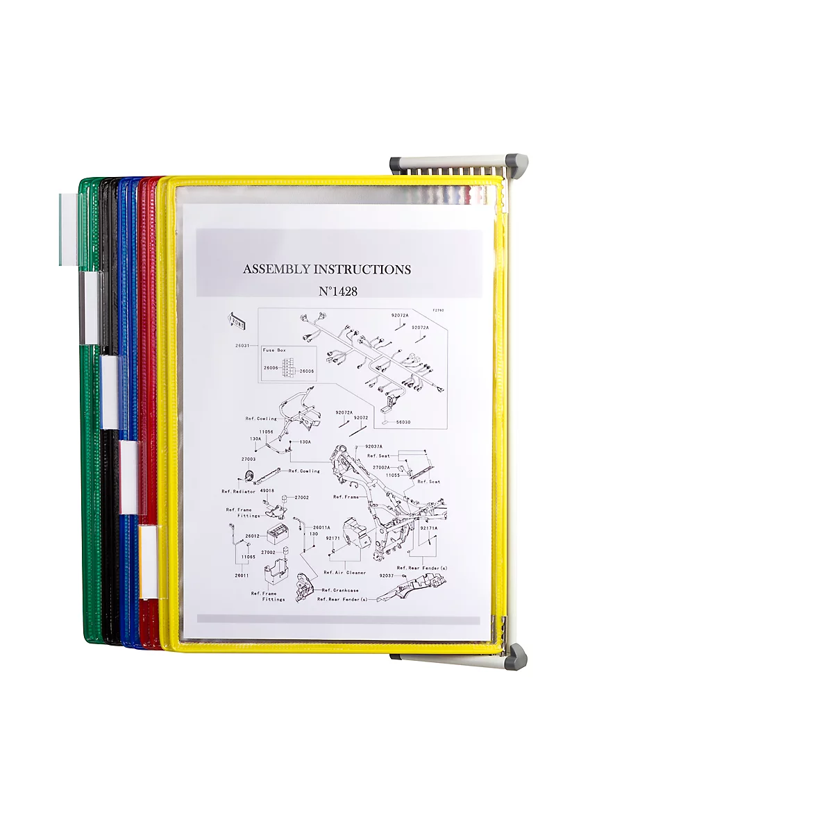 Displaysysteem Tarifold, A3, plaatstaal, lichtgrijs, incl. 10 draaiende zichtpanelen, gesorteerd op kleur