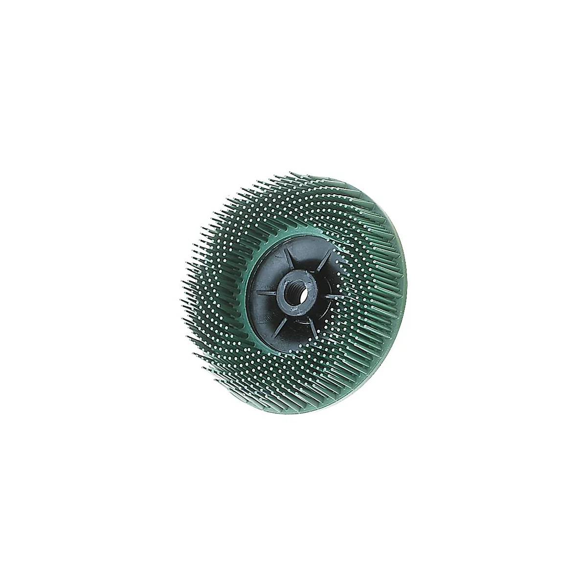 Brosse ronde verte avec un raccord à vis noir central.