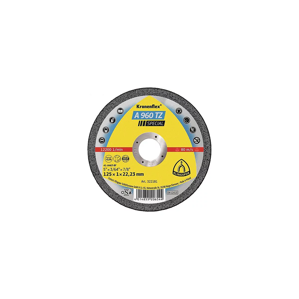 Disque à tronçonner A 960 TZ Special D115x1mm, INOX, alésage 22,23mm KLINGSPOR
