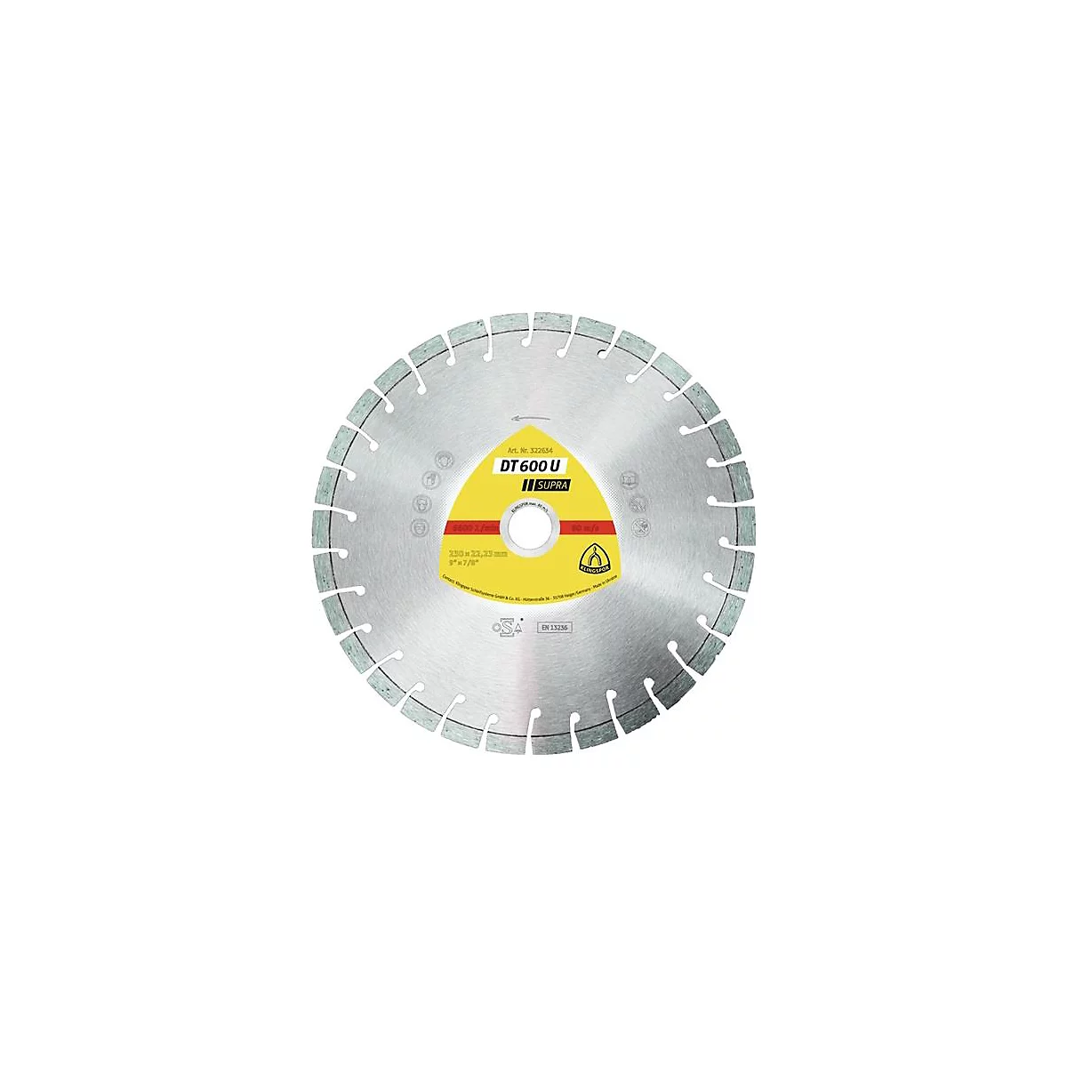 Disque de coupe circulaire en métal avec marquage jaune, DT 600 U, SUPRA.