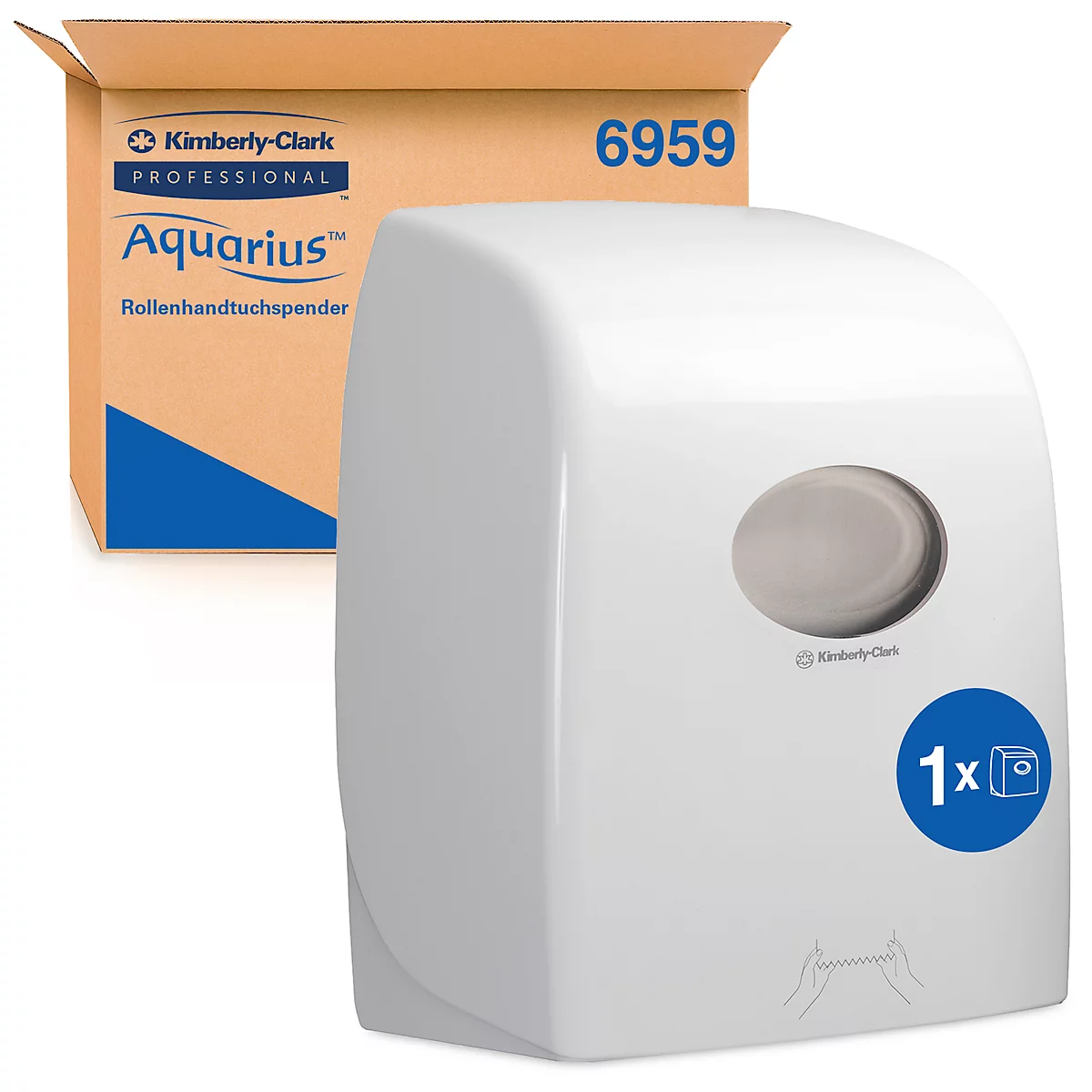 Distributeur d'essuie-mains en rouleau Aquarius® Kimberly-Clark 6959, L 428 x l 338 x H 241 mm, plastique, blanc