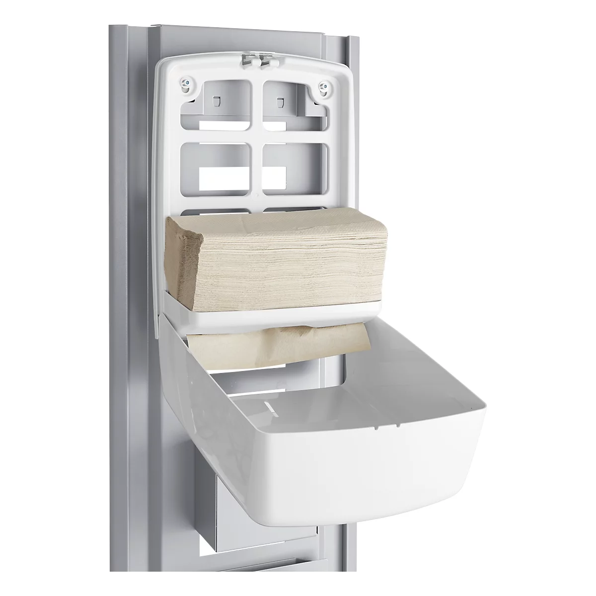 Distributeur de masques/serviettes pour le poste d'hygiène modulaire Basic, fenêtre d'inspection, avec adaptateur, L 280 x P 135 x H 365 mm
