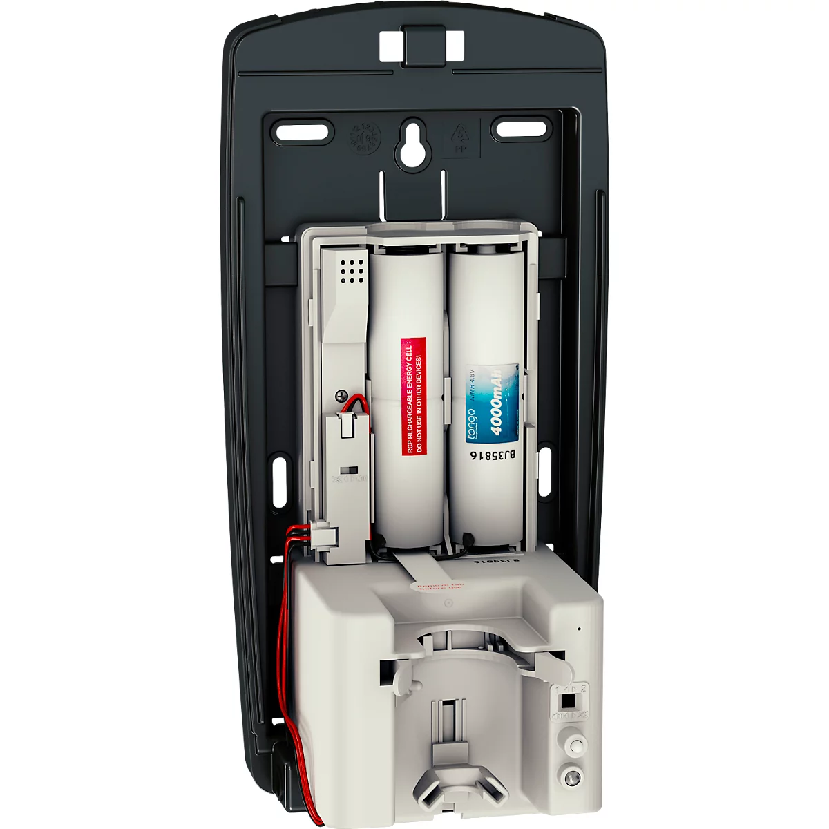 Distributeur de savon et de désinfectant Rubbermaid LumeCel, AutoFoam, 1100 ml, alimenté par la lumière, automatique &amp; sans contact, pour mur/support, chromé/noir