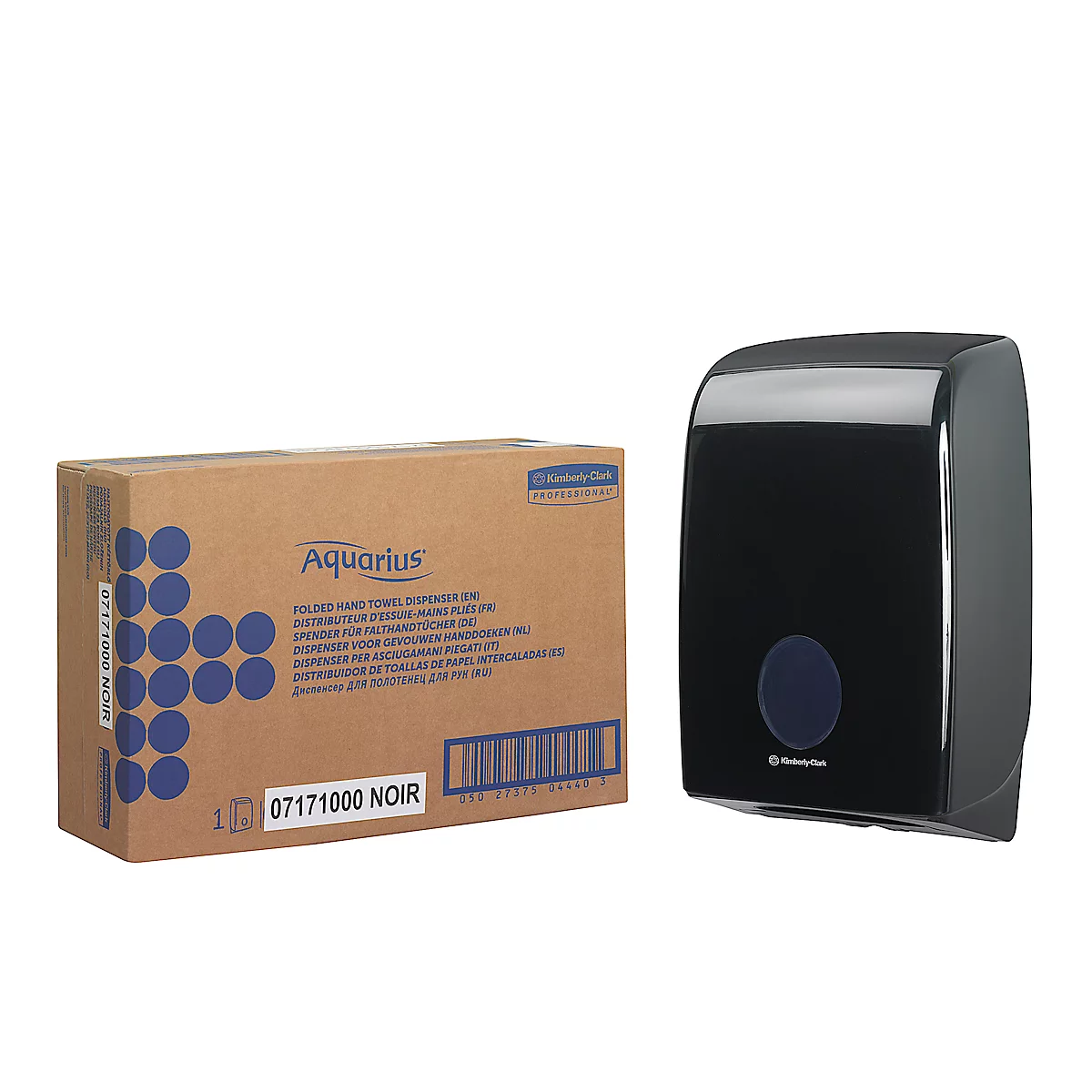 Distributeur de serviettes en papier Aquarius Kimberly-Clark® 7171, pour serviettes pliées, L 399 x l 265 x H 136 mm, plastique, noir