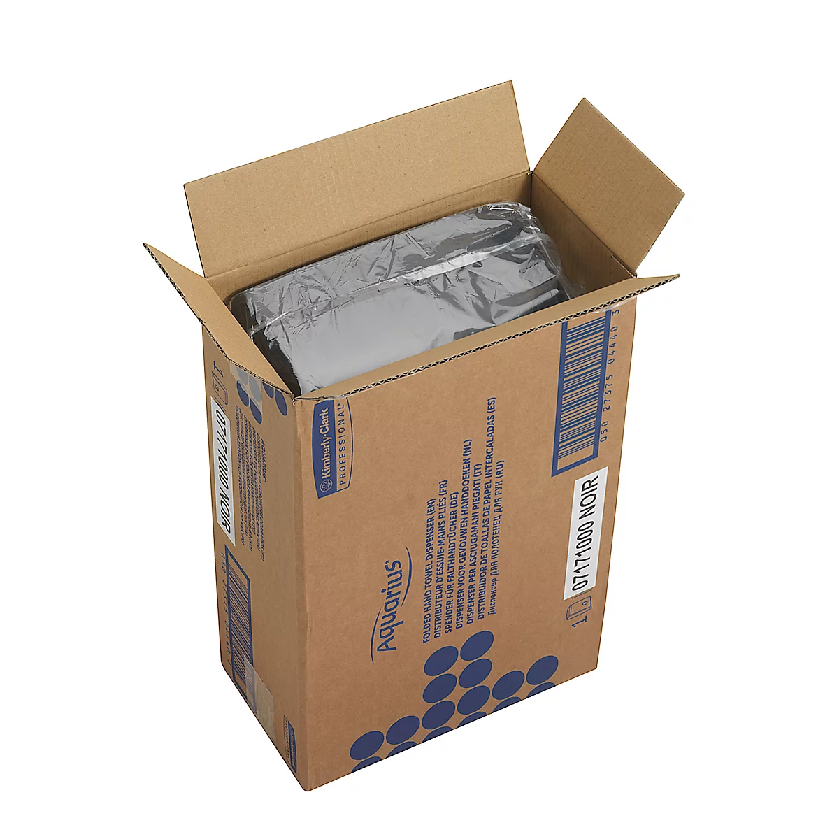 Distributeur de serviettes en papier Aquarius Kimberly-Clark® 7171, pour serviettes pliées, L 399 x l 265 x H 136 mm, plastique, noir
