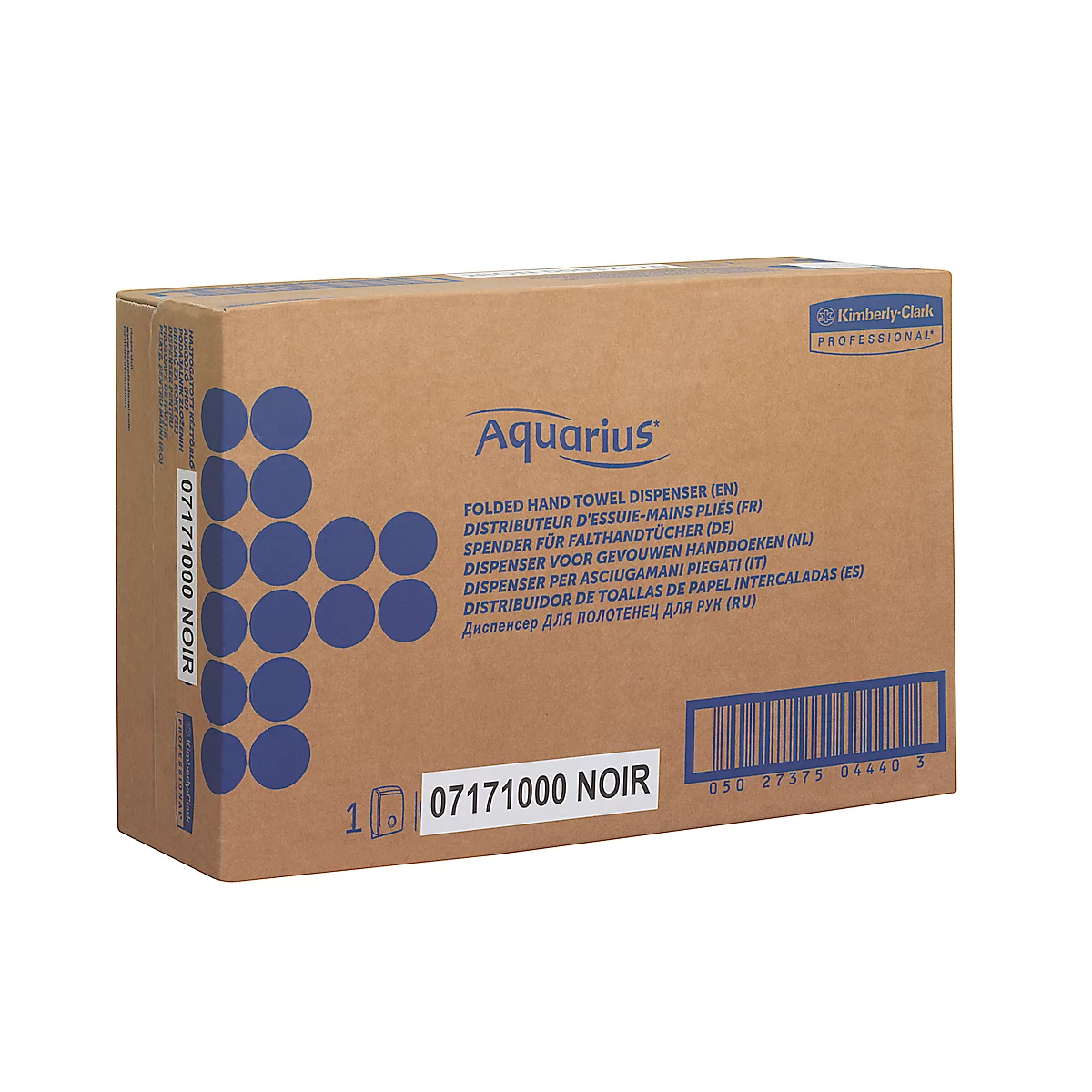 Distributeur de serviettes en papier Aquarius Kimberly-Clark® 7171, pour serviettes pliées, L 399 x l 265 x H 136 mm, plastique, noir
