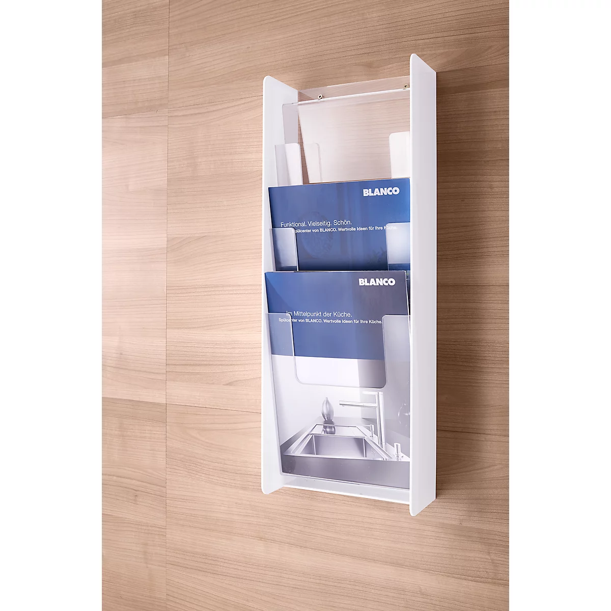 Distributeur mural 3 compartiment pour prospectus format A4, blanc