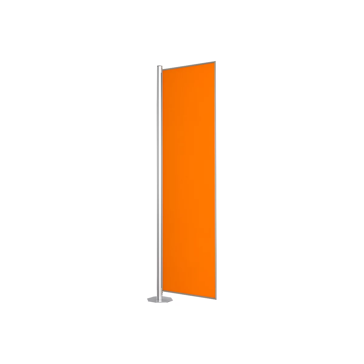 Orange privacy screen with metal frame. The white pillar is visible in the background.