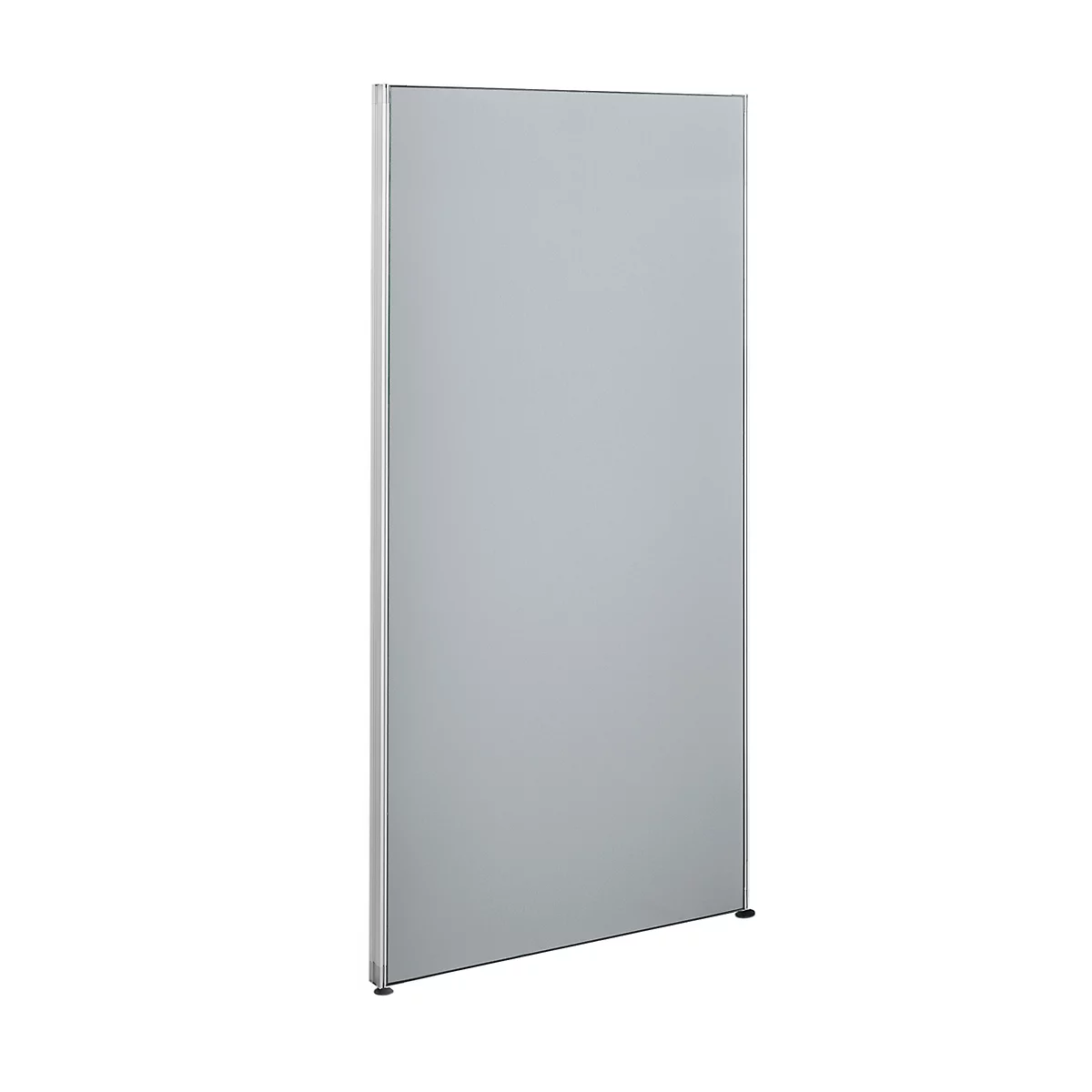 Gray rectangular partition wall against white background. It has a narrow silver frame and small black feet.