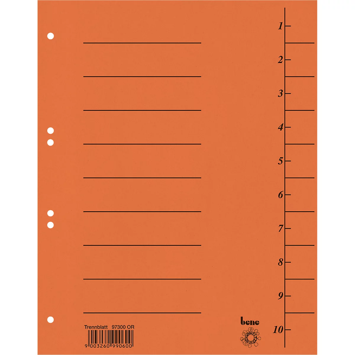 Orange folder with black lines and numbers from 1 to 10. Manufacturer logo and barcode at the bottom right.