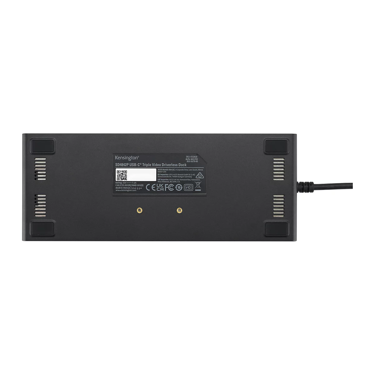 Docking station Kensington SD4842P USB-C Triple Video, 100 W, 4K, 1080 px, voor maximaal 3 monitoren, DisplayPort/HDMI/USB/LAN/Audio, PCR, zwart