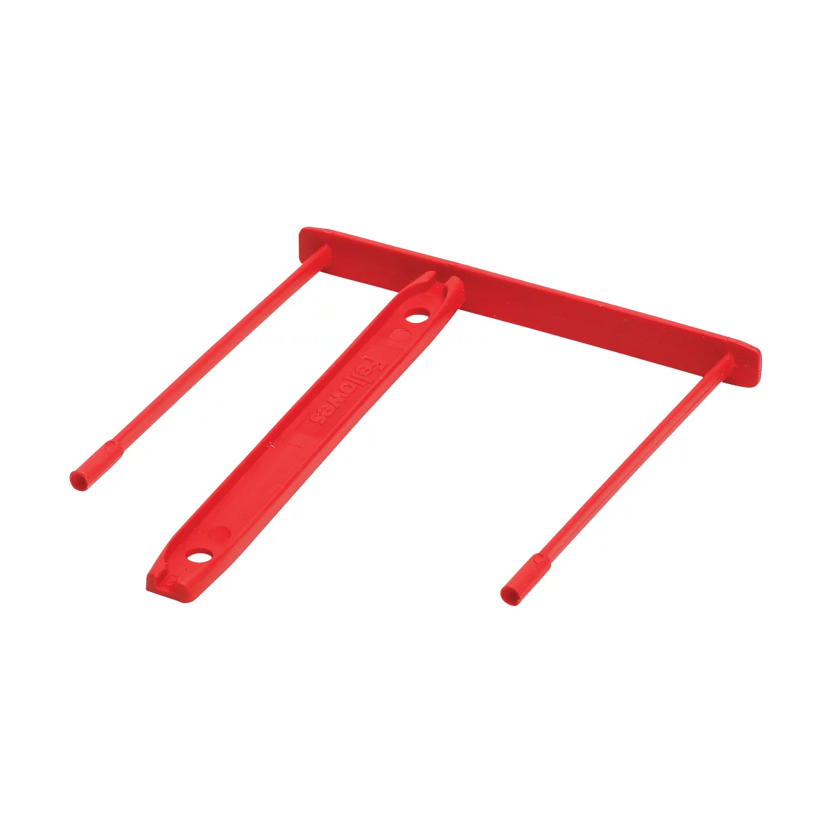 Red lever arm for folders with two pins and a bar, for a filing system.