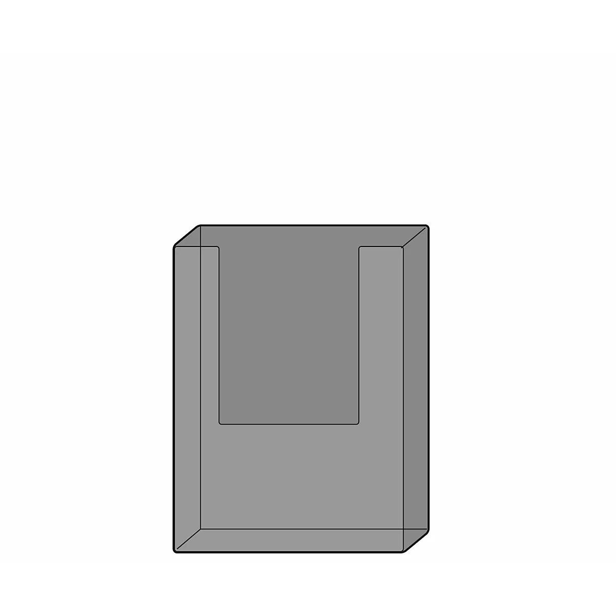 Gray, cuboid holder with U-shaped recess, against a white background.