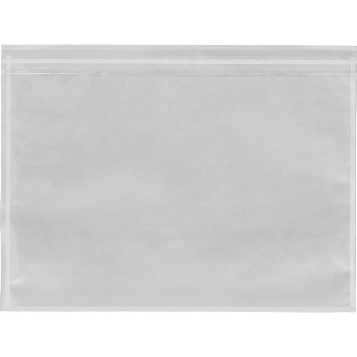 Empty transparent plastic bag. Top with a closure.