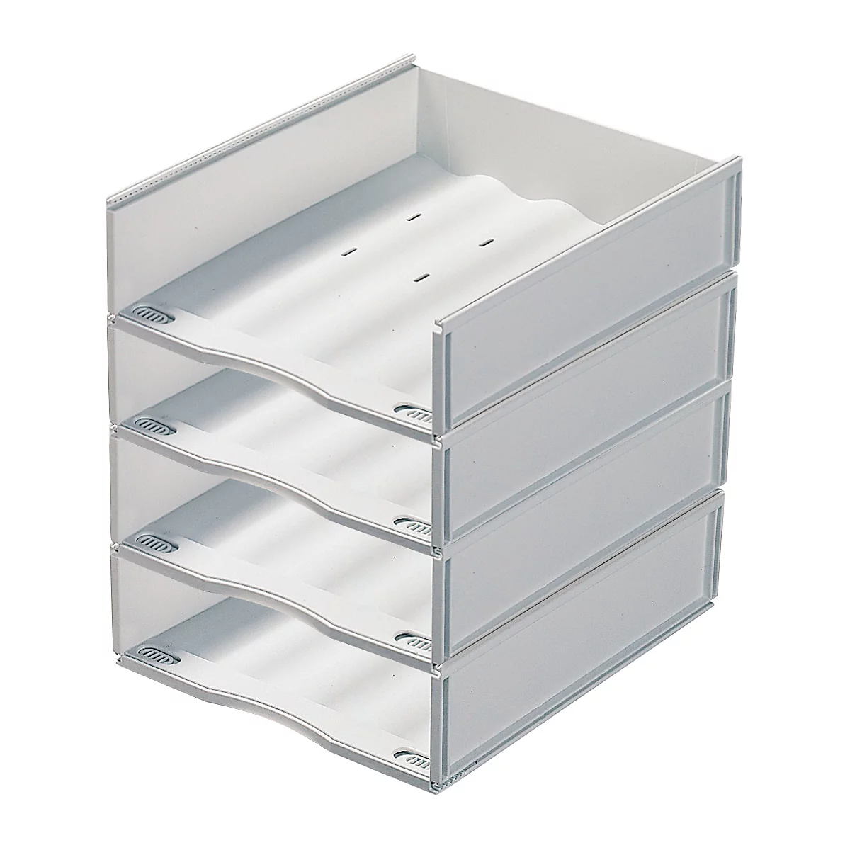 Gray four-tier document tray, perfect for office or desk.