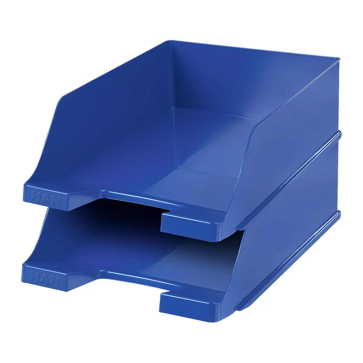 Blue two-tier document tray.