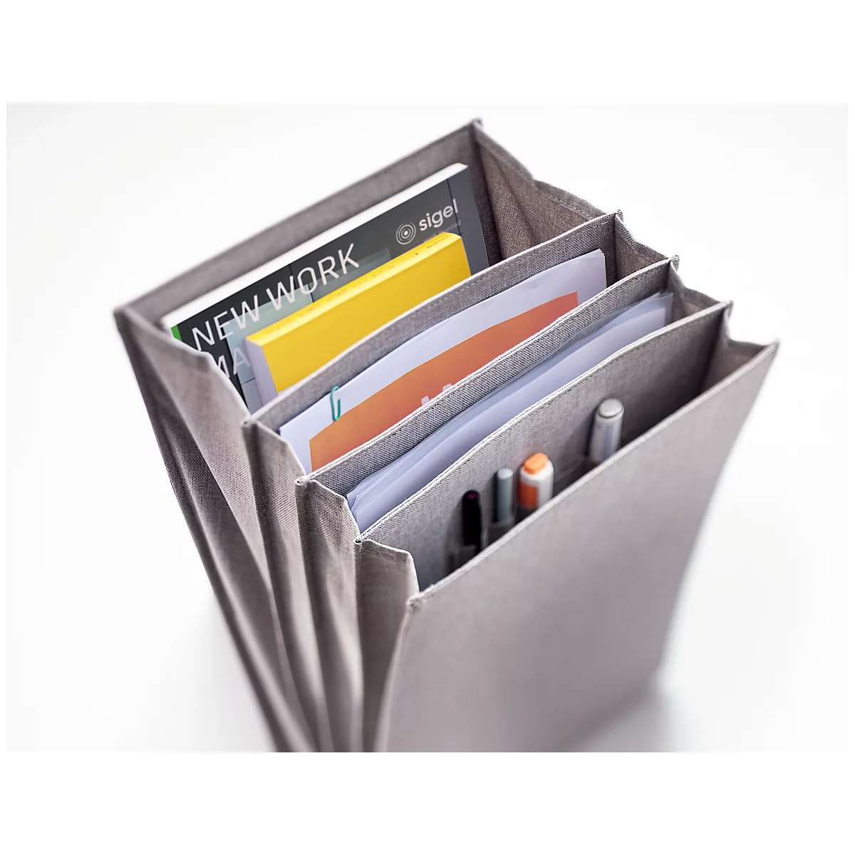 Documentenvakken voor bureau-rugzak/kantoorboxen serie Sigel Move It, 4-vaks structuur, L 245 x B 340 mm, polyester, grijs