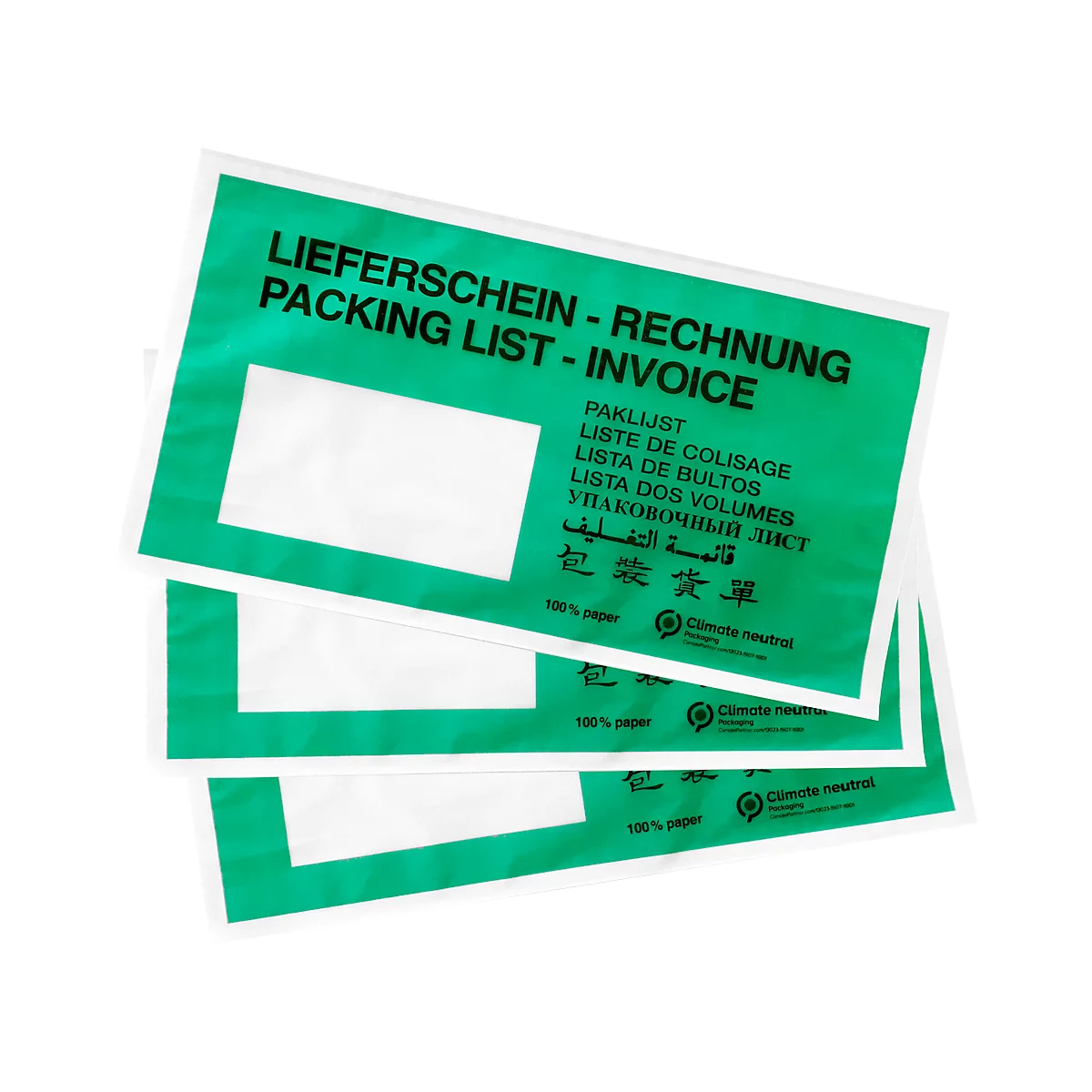 Documenttas Leveringsnota/factuur, DIN lang, met venster, zwart op groen, glaspapier, 250 stuks.
