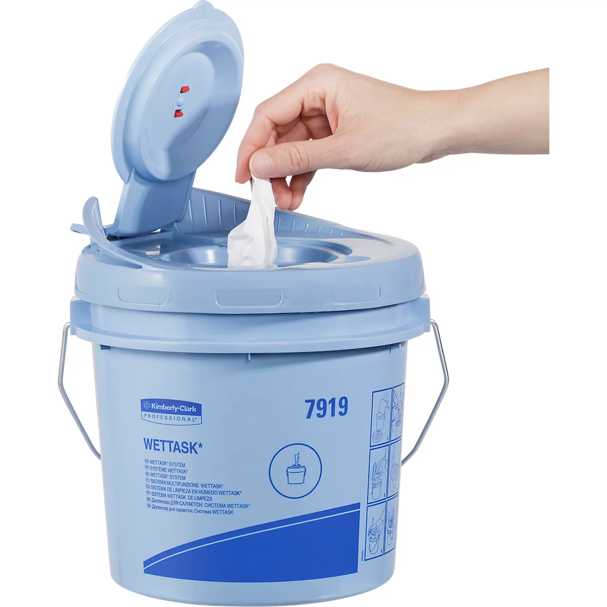Doekjes Kimberly Clark WypAll® Wettask™ Low Lint, voor reinigingsmiddelen, absorberend &amp; scheurvast, 6 rollen van elk 120 doekjes, L 305 x B 150 mm, wit.