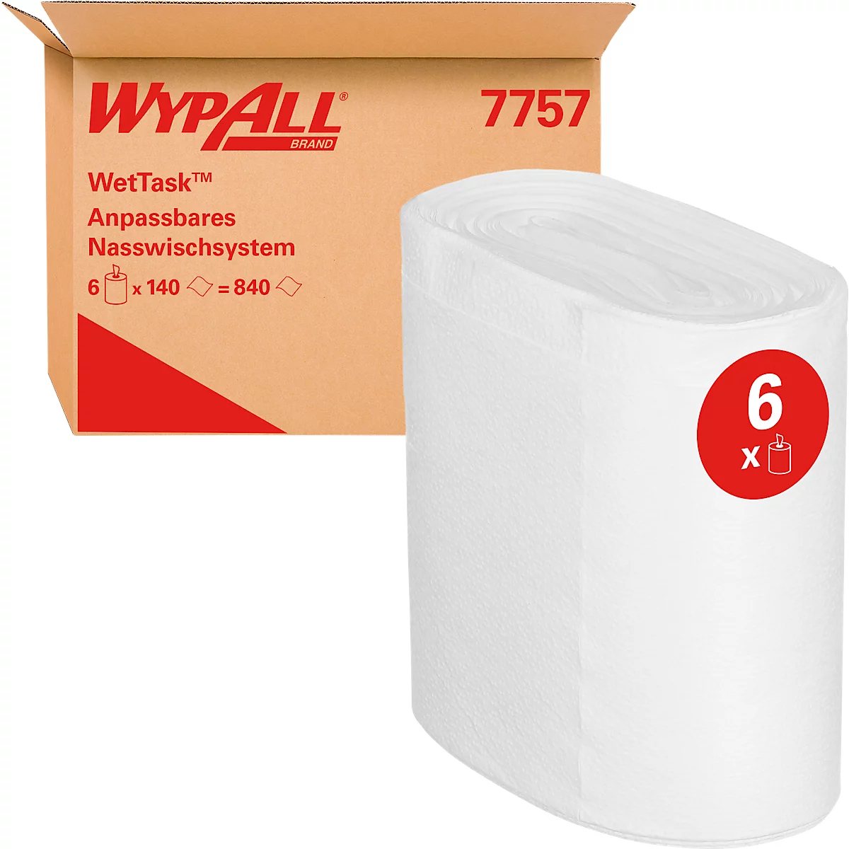 Doekjes Rolls Kimtech® Wettask™, 6 x 140 doekjes, in dispenseremmer, droogbescherming, wit