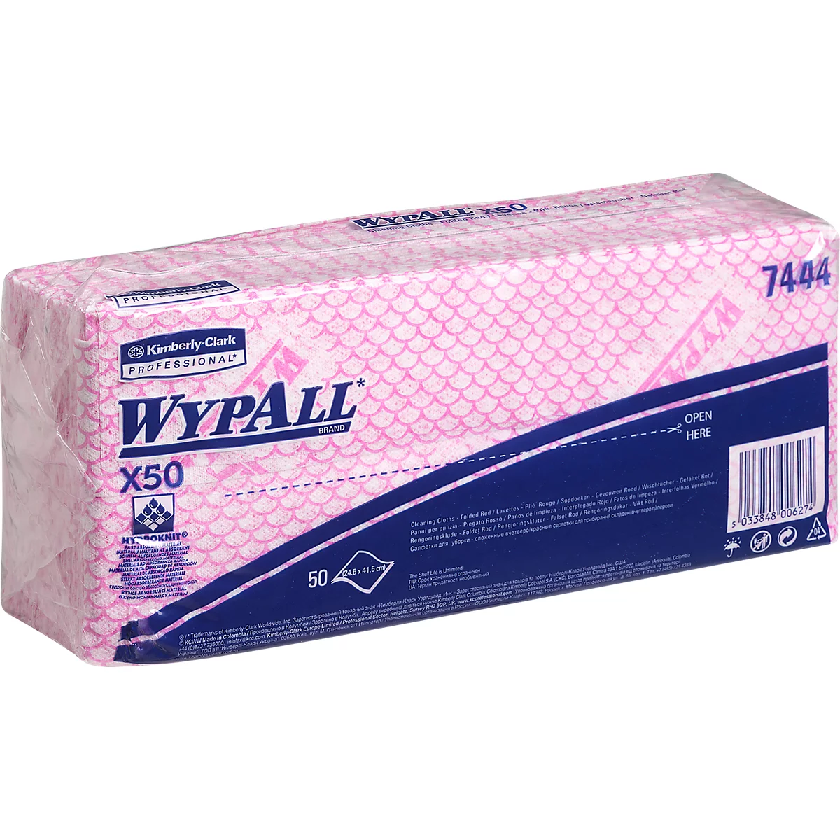 Doekjes WypAll® X50, B 247 x L 418 mm, Interfold, voedselveilig, 6 x 50 stuks, rood