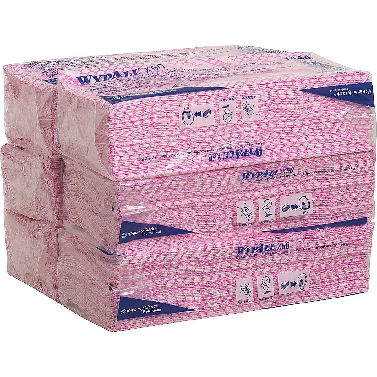 Doekjes WypAll® X50, B 247 x L 418 mm, Interfold, voedselveilig, 6 x 50 stuks, rood