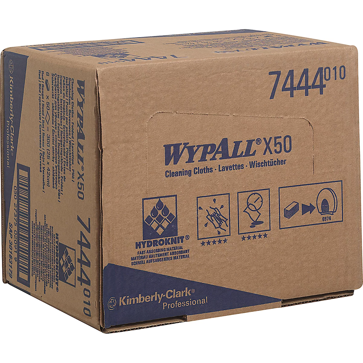 Doekjes WypAll® X50, B 247 x L 418 mm, Interfold, voedselveilig, 6 x 50 stuks, rood