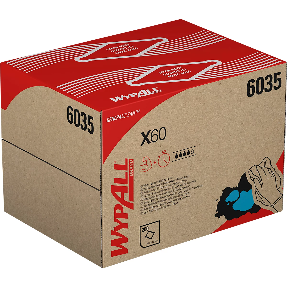 Doekjes WypAll® X60, B 318 x L 430 mm, in BRAG™ doos, 200 stuks, wit