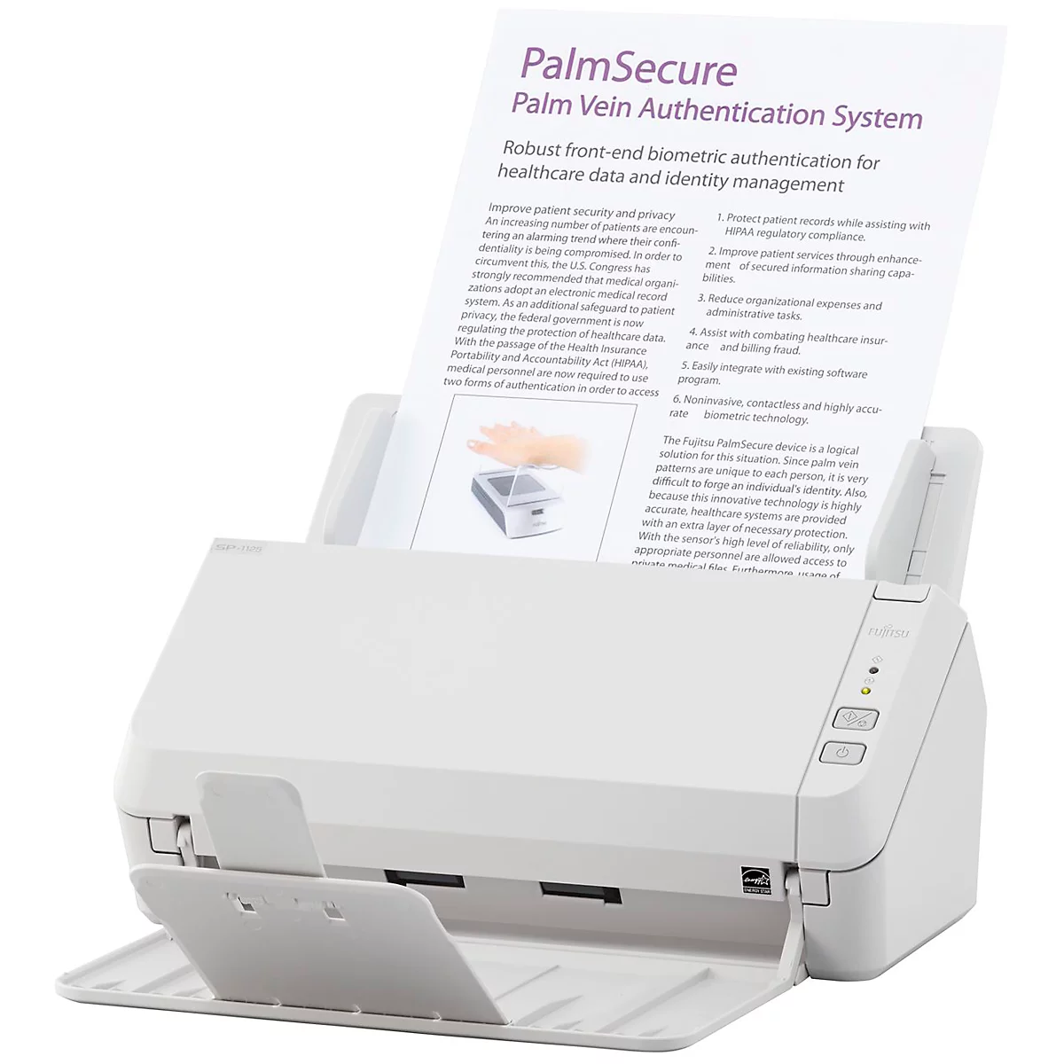 Dokumentenscanner Fujitsu SP-1125, kabelgeb., SW/Farbe, USB, Duplex, ADF bis 50 Blatt, 600 dpi, 25 Seiten/min., bis A4