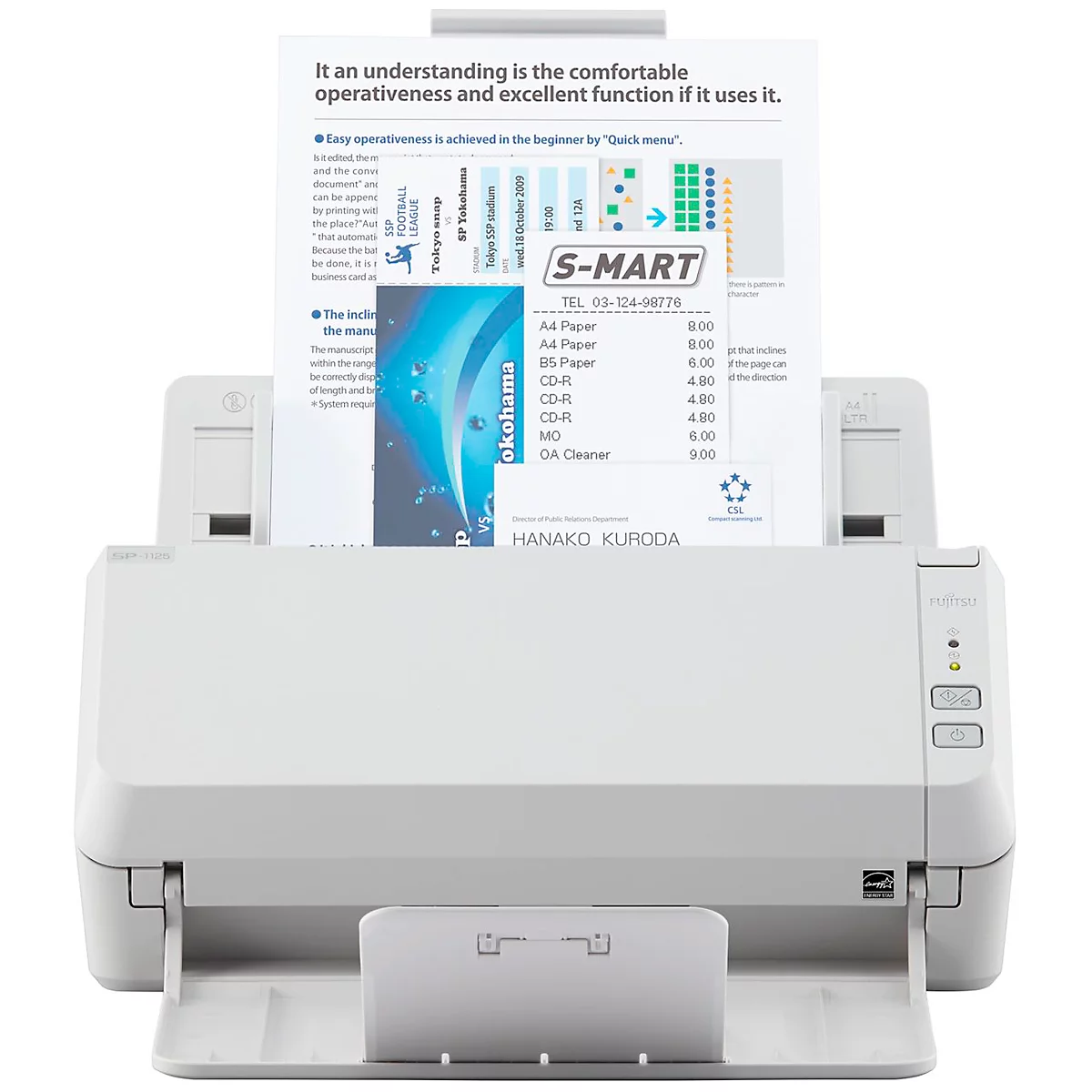 Dokumentenscanner Fujitsu SP-1125, kabelgeb., SW/Farbe, USB, Duplex, ADF bis 50 Blatt, 600 dpi, 25 Seiten/min., bis A4